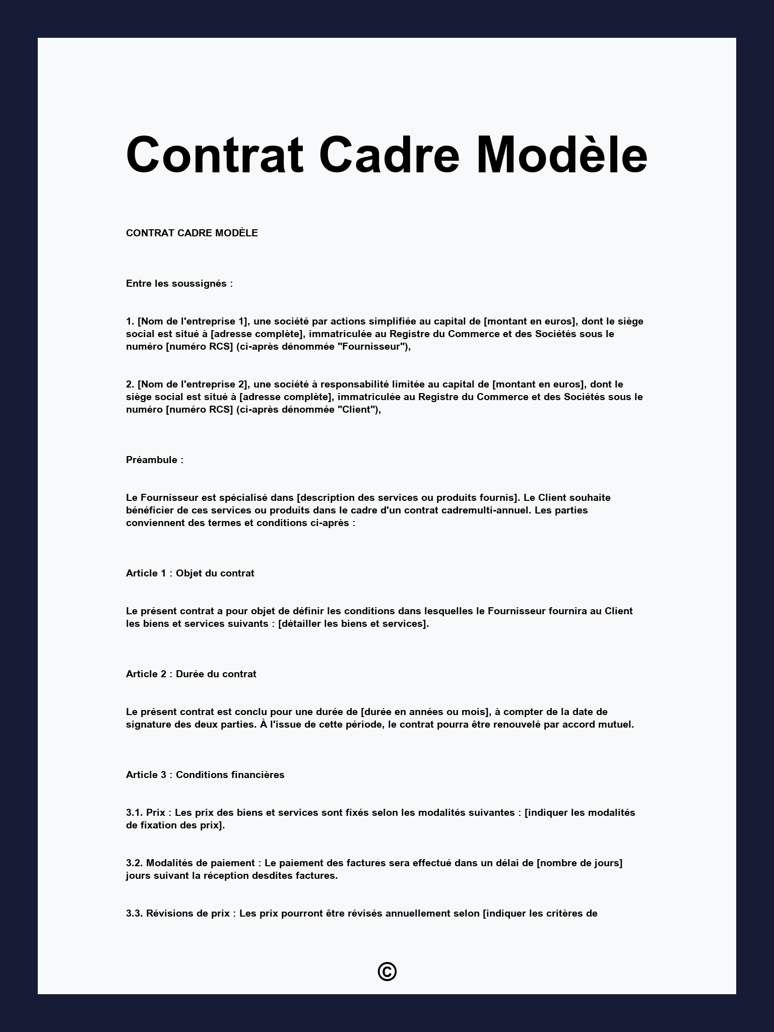 Contrat Cadre Modèle