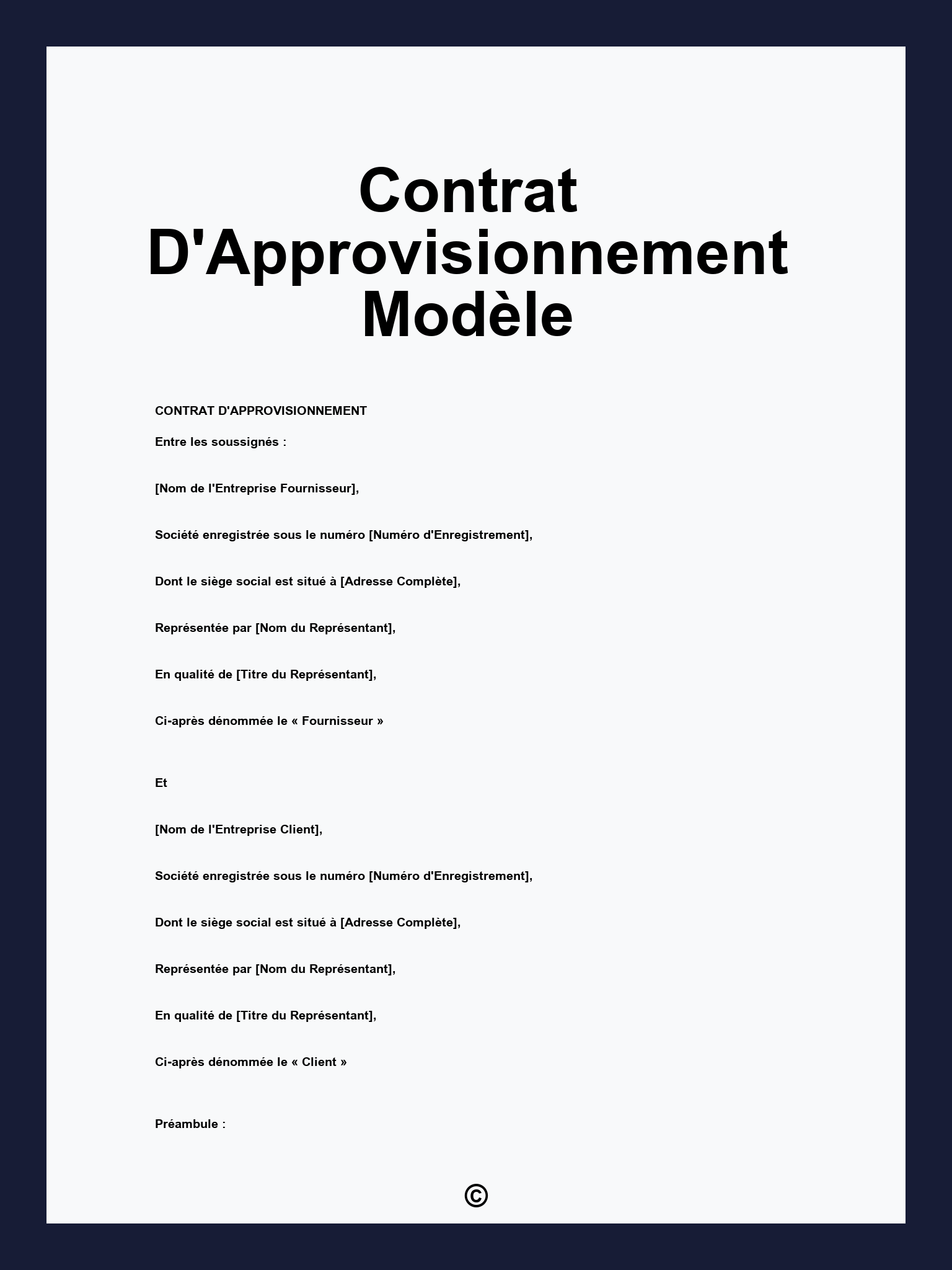 Contrat D'Approvisionnement Modèle