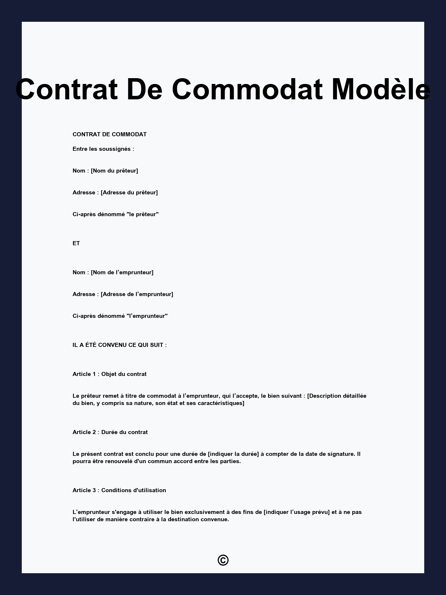 Contrat De Commodat Modèle