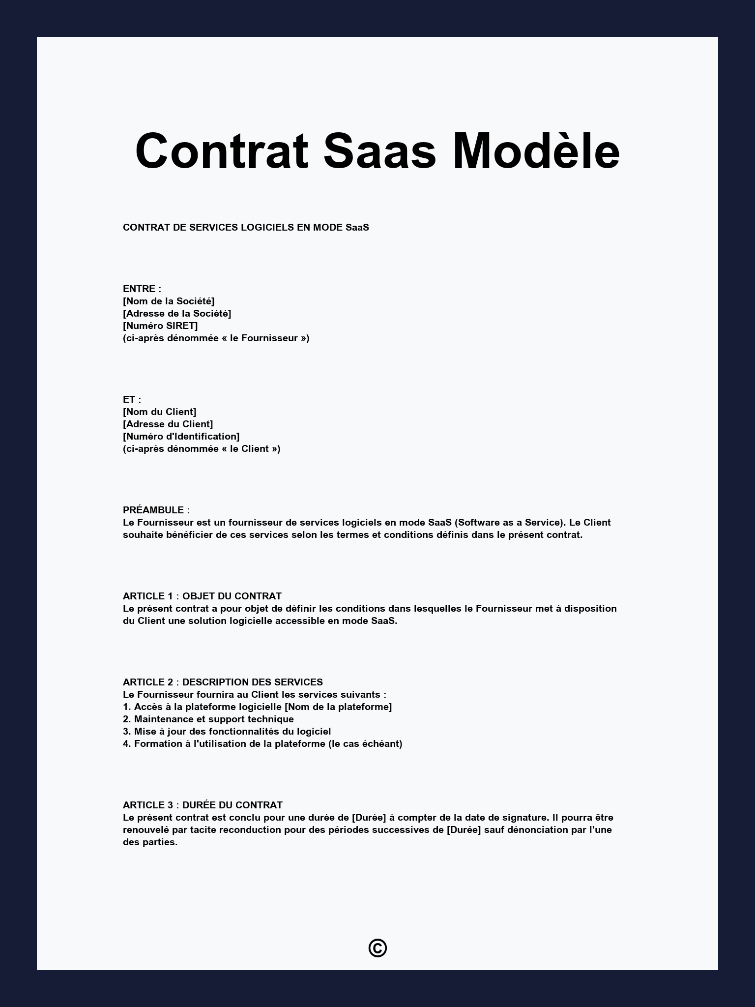 Contrat Saas Modèle