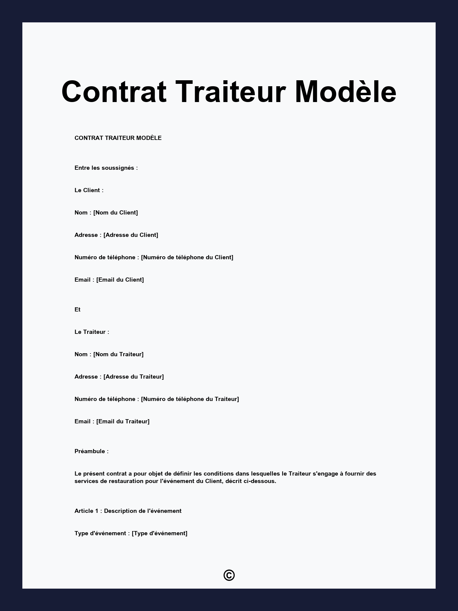 Contrat Traiteur Modèle