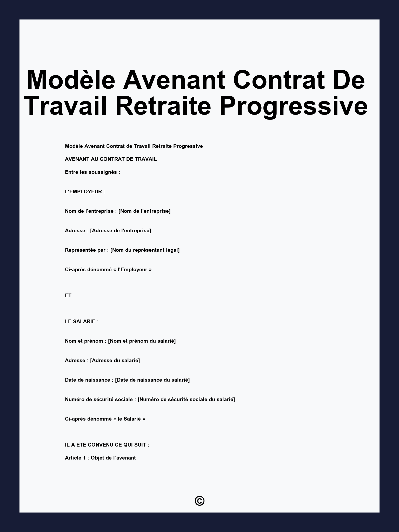 Modèle Avenant Contrat De Travail Retraite Progressive