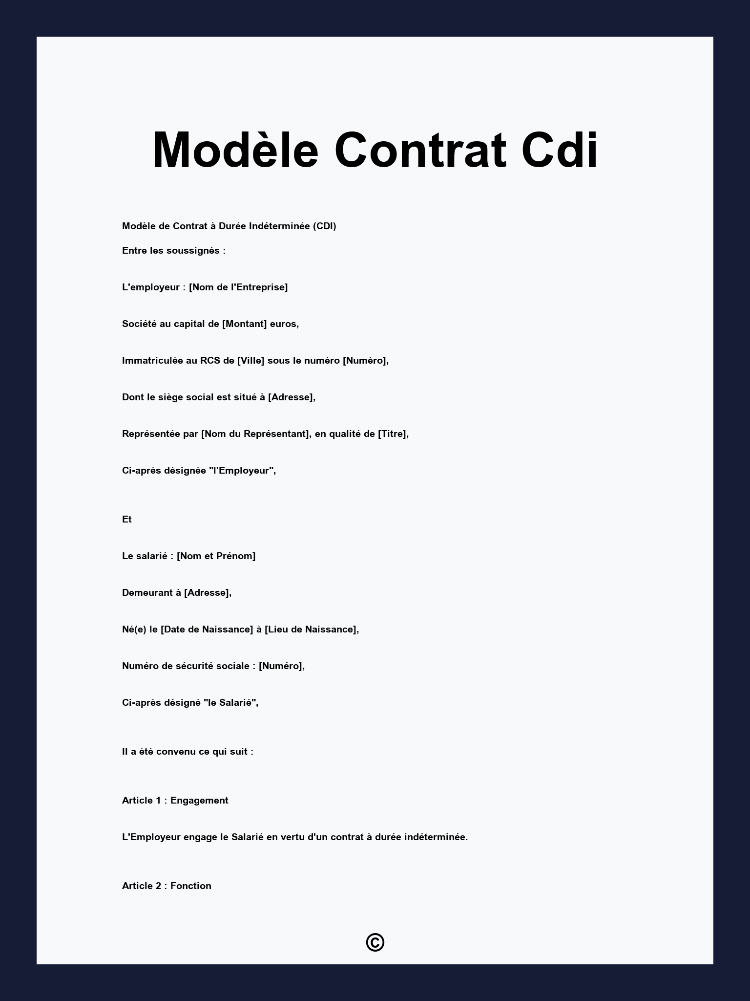 Modèle Contrat Cdi