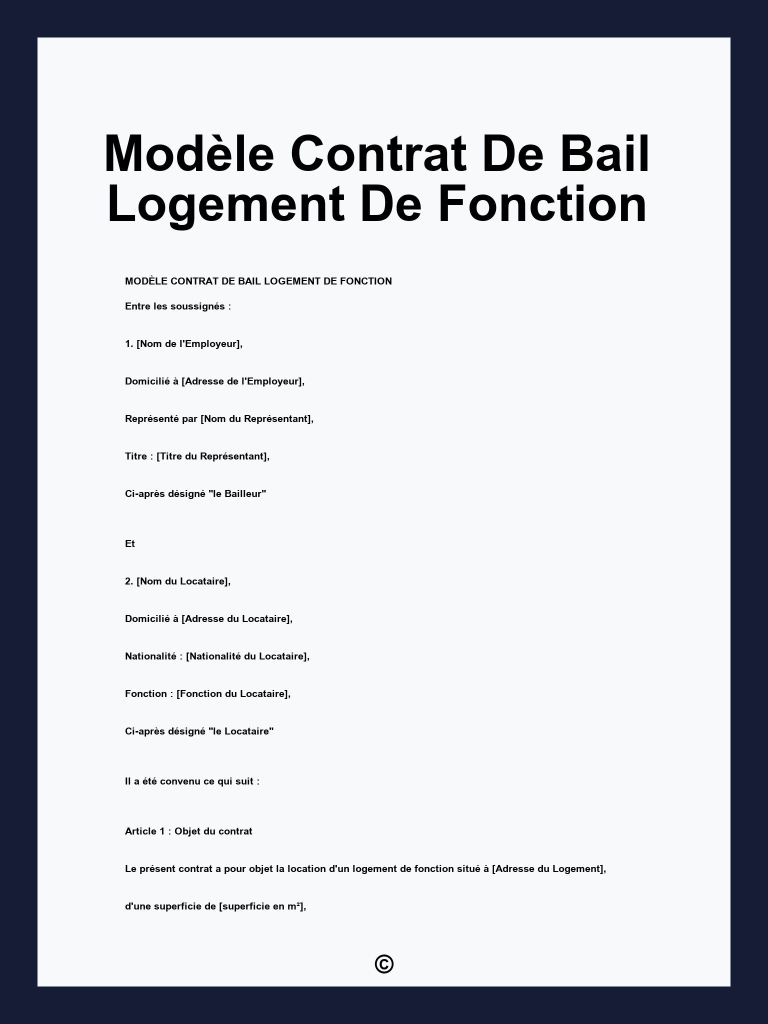 Modèle Contrat De Bail Logement De Fonction