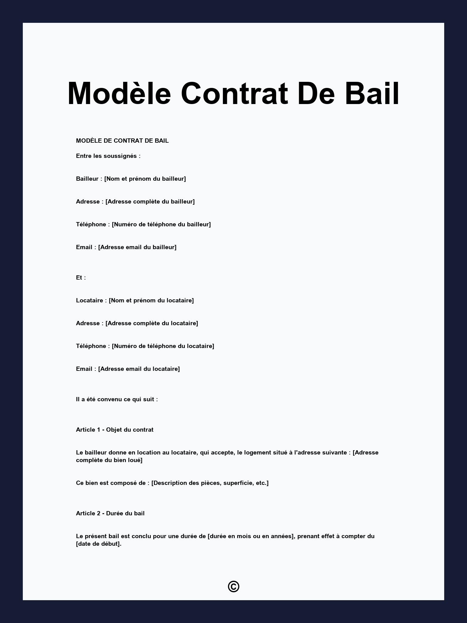 Modèle Contrat De Bail