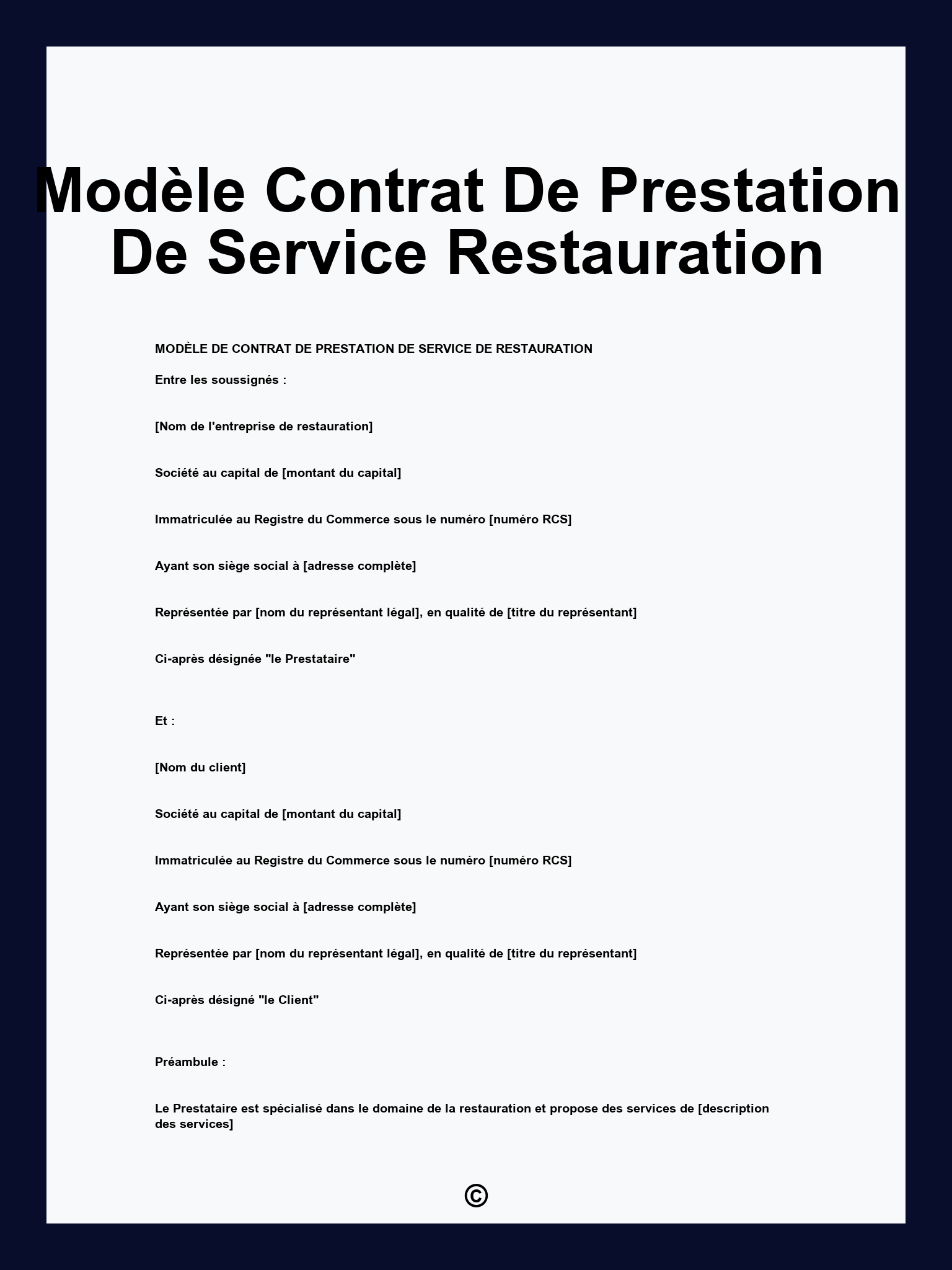 Modèle Contrat De Prestation De Service Restauration