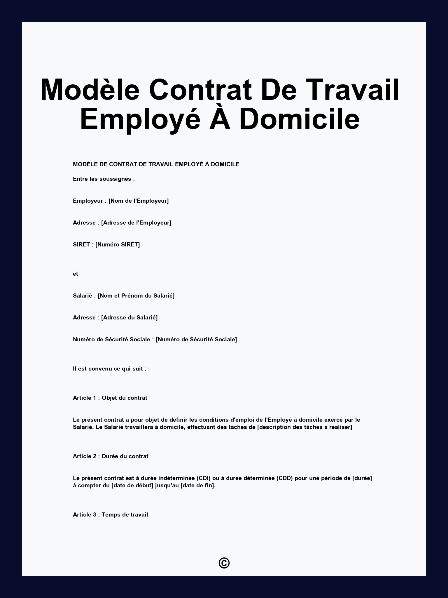 Modèle Contrat De Travail Employé À Domicile