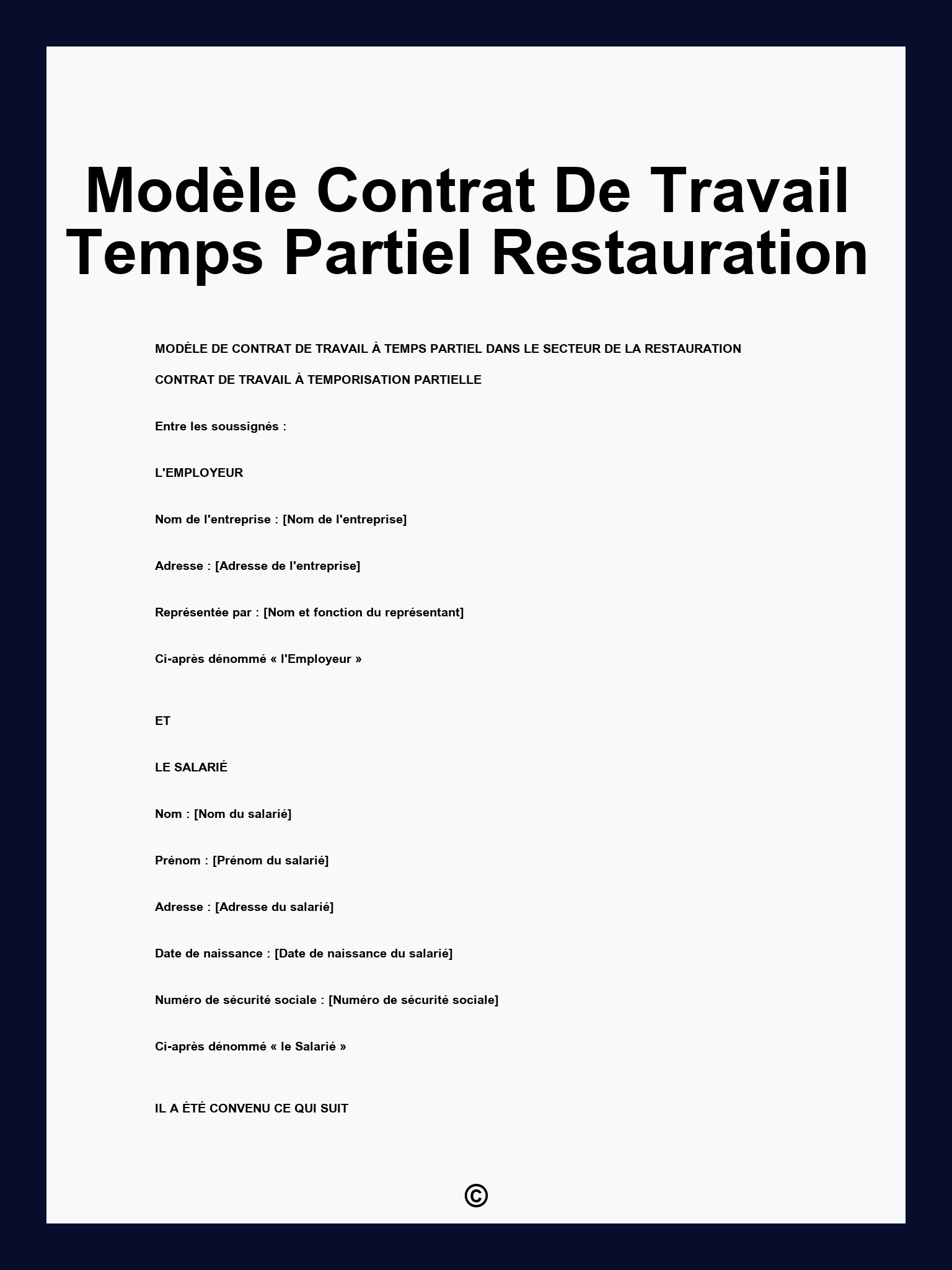 Modèle Contrat De Travail Temps Partiel Restauration