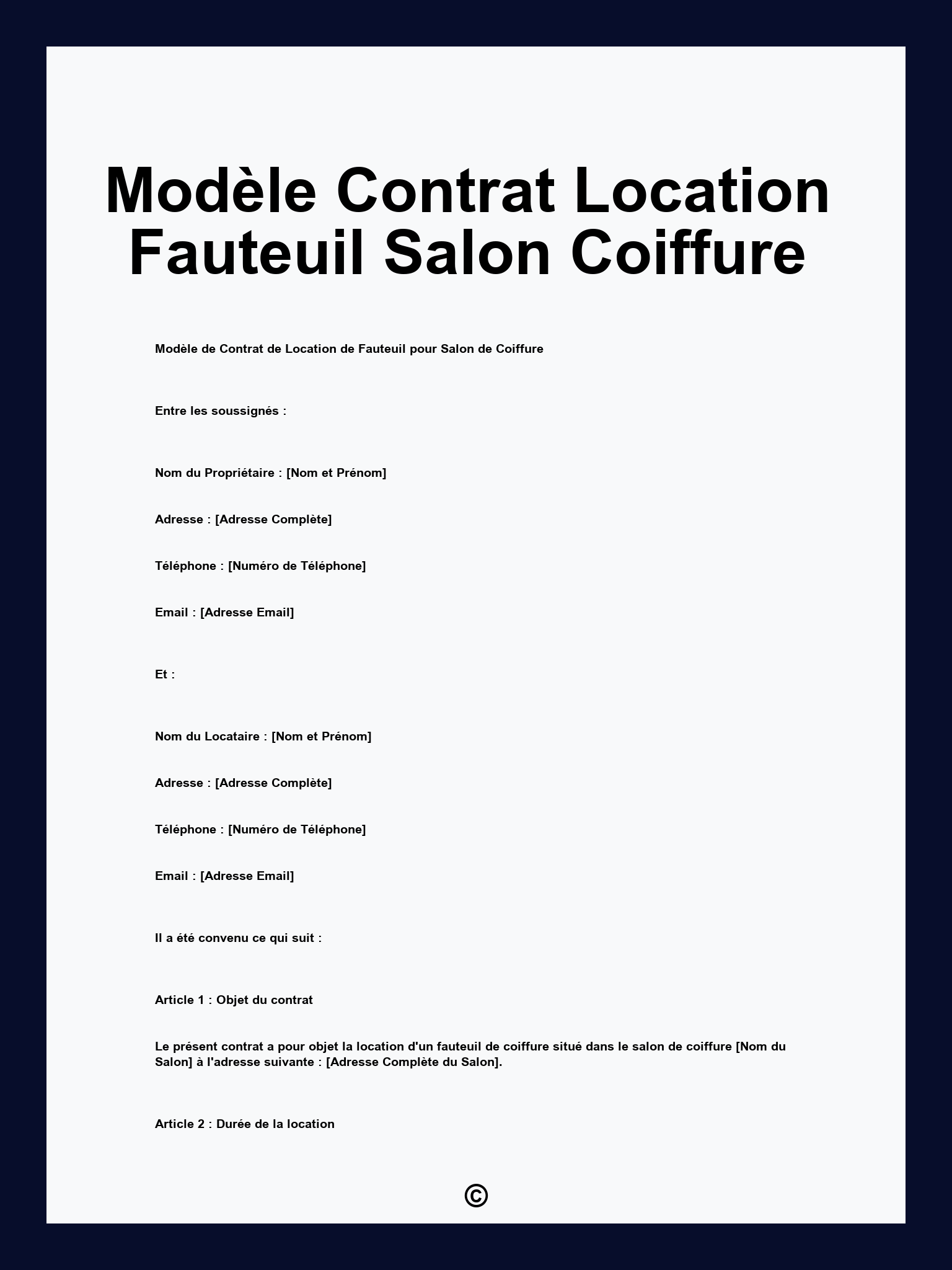 Modèle Contrat Location Fauteuil Salon Coiffure