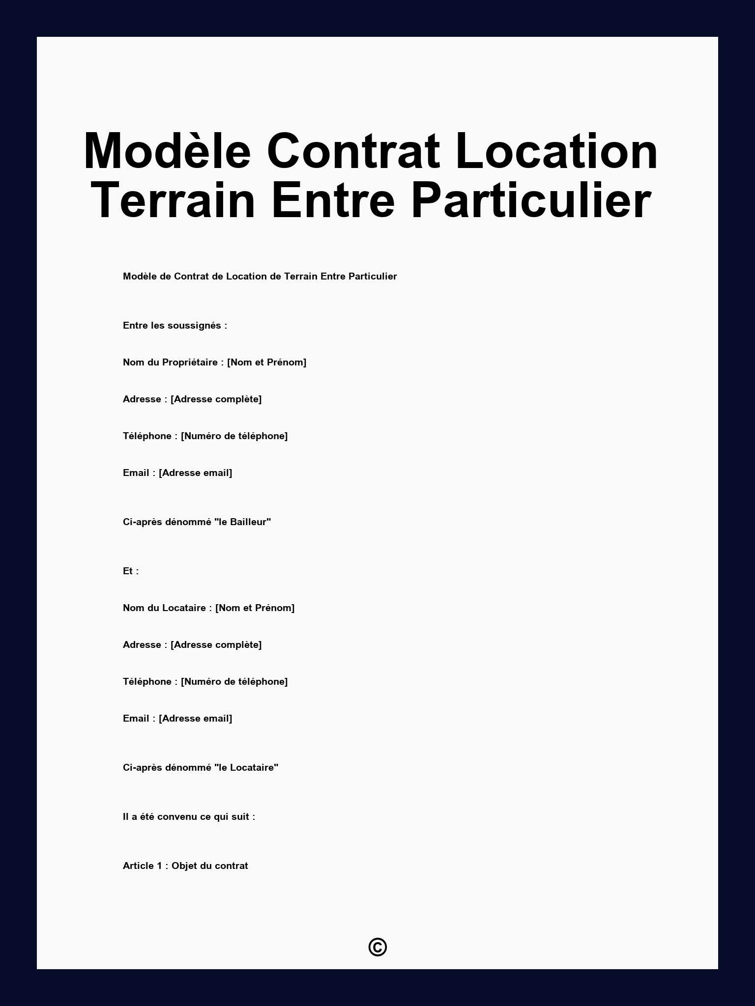 Modèle Contrat Location Terrain Entre Particulier