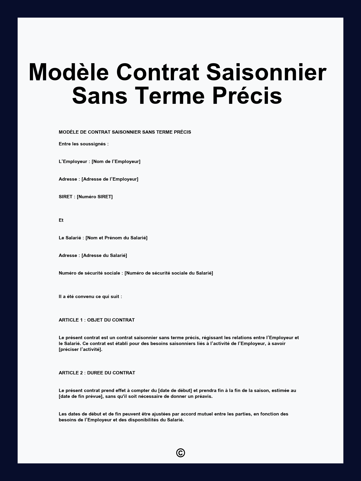 Modèle Contrat Saisonnier Sans Terme Précis