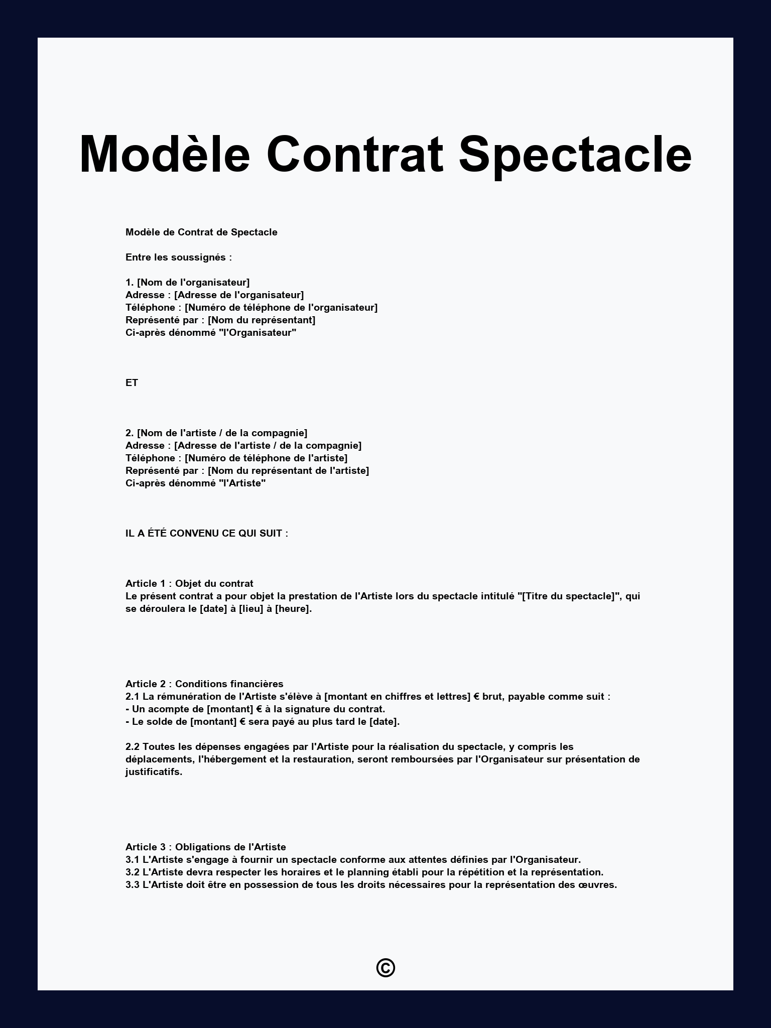 Modèle Contrat Spectacle