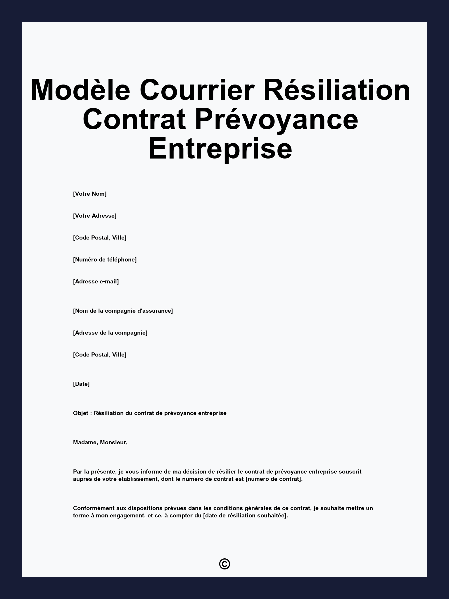 Modèle Courrier Résiliation Contrat Prévoyance Entreprise