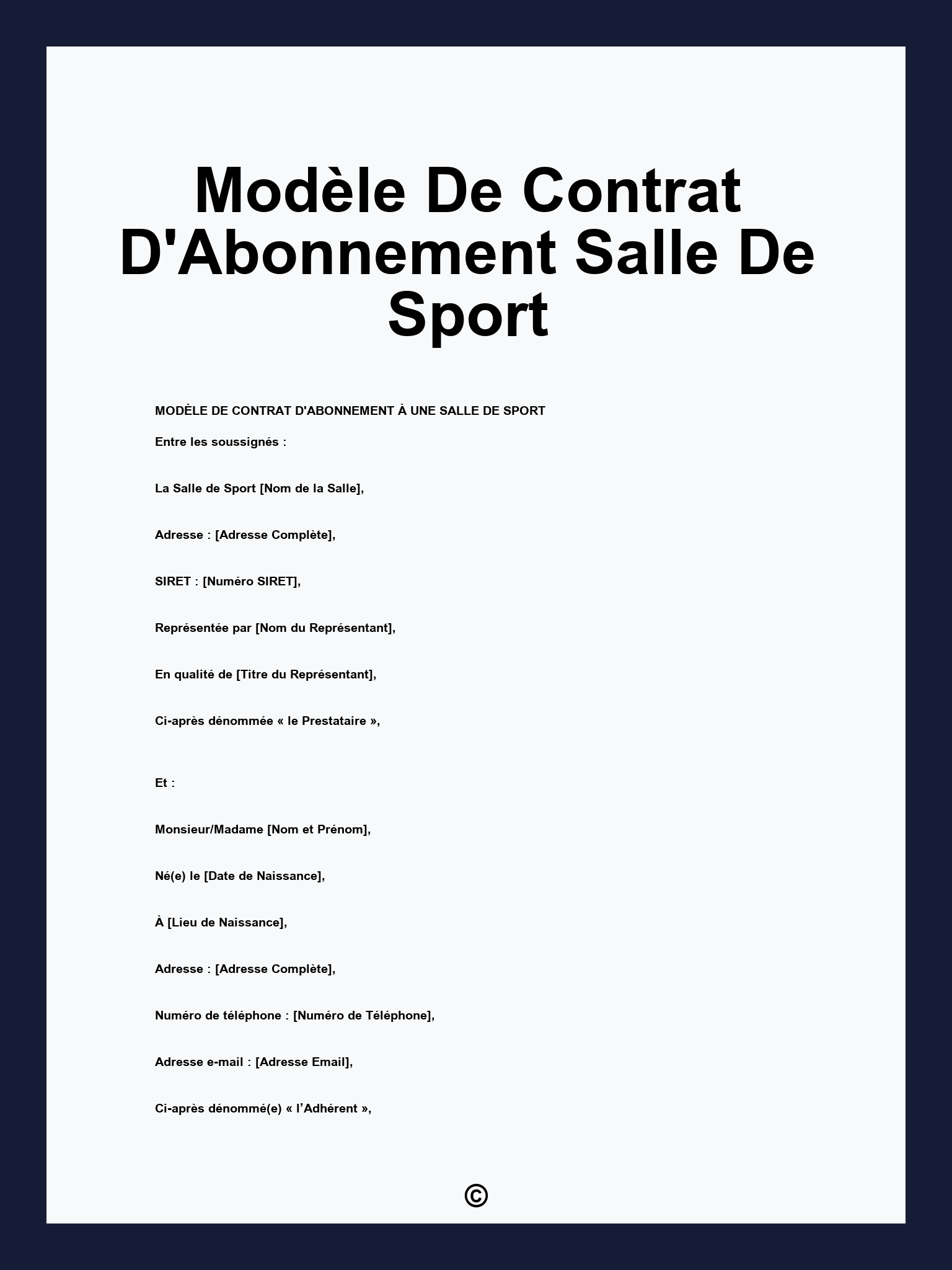 Modèle De Contrat D'Abonnement Salle De Sport