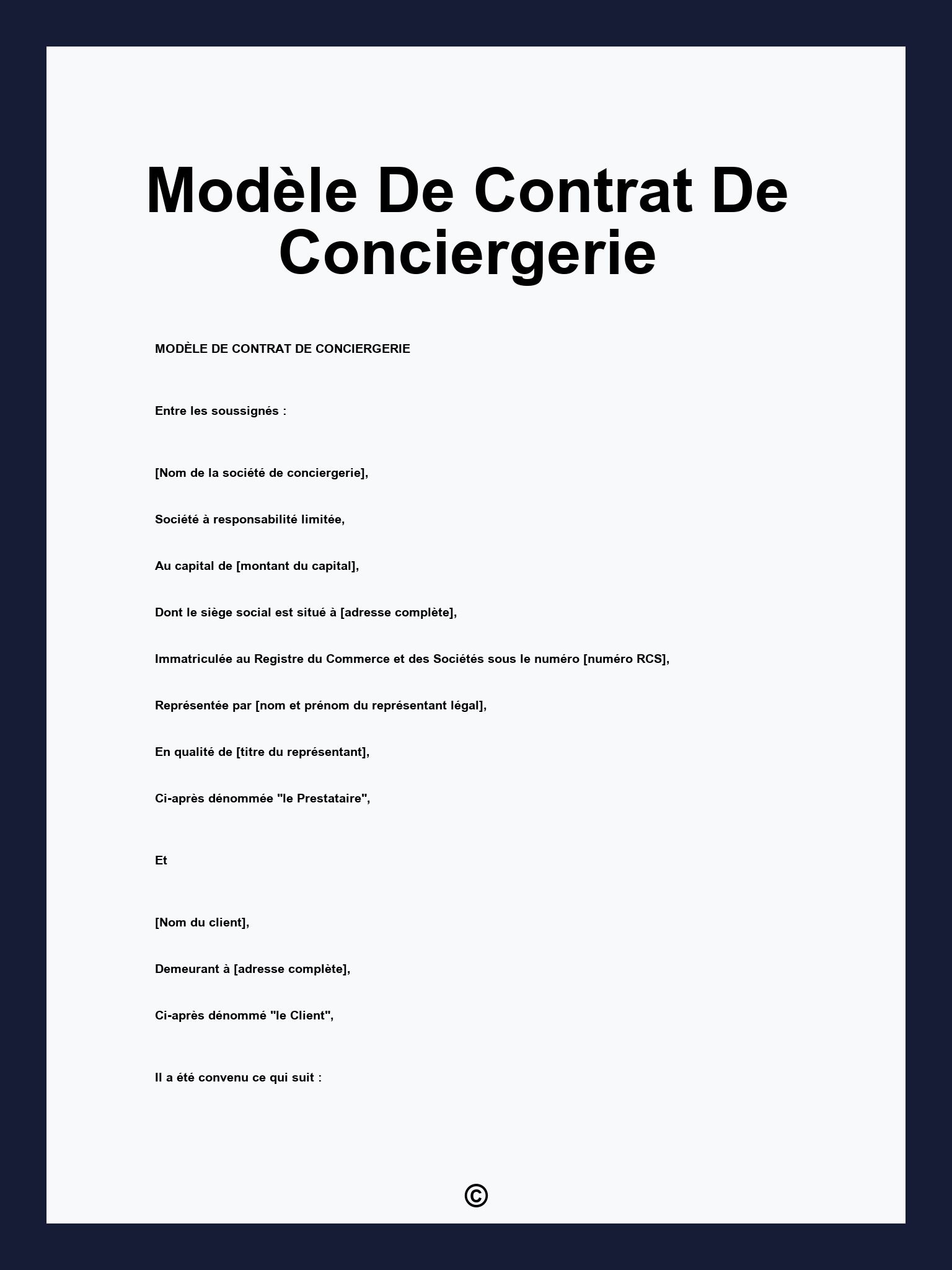 Modèle De Contrat De Conciergerie