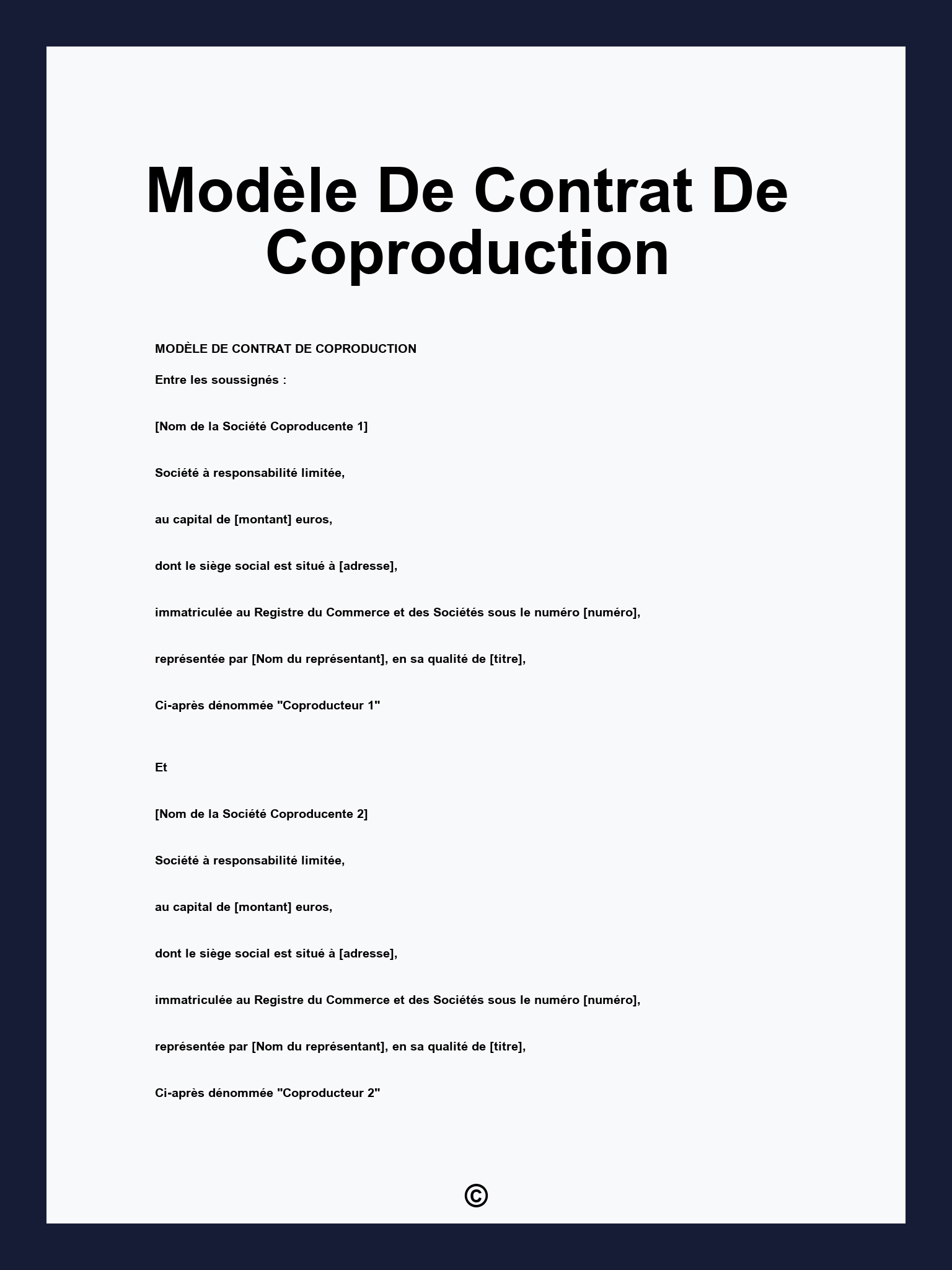 Modèle De Contrat De Coproduction