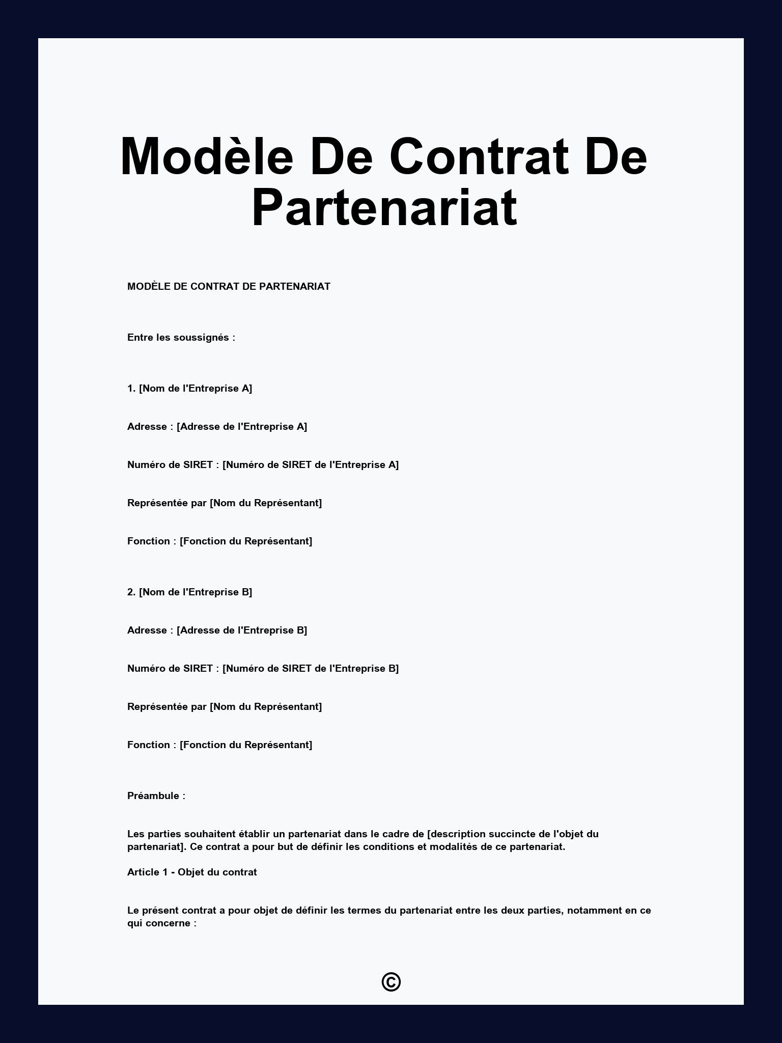 Modèle De Contrat De Partenariat