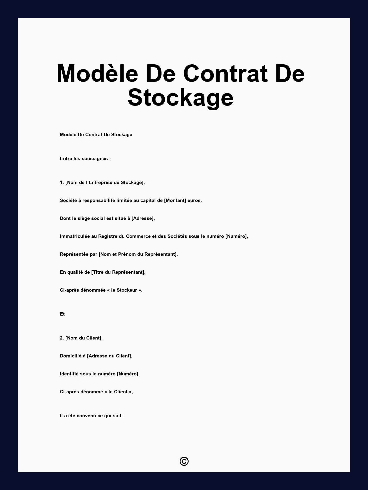 Modèle De Contrat De Stockage