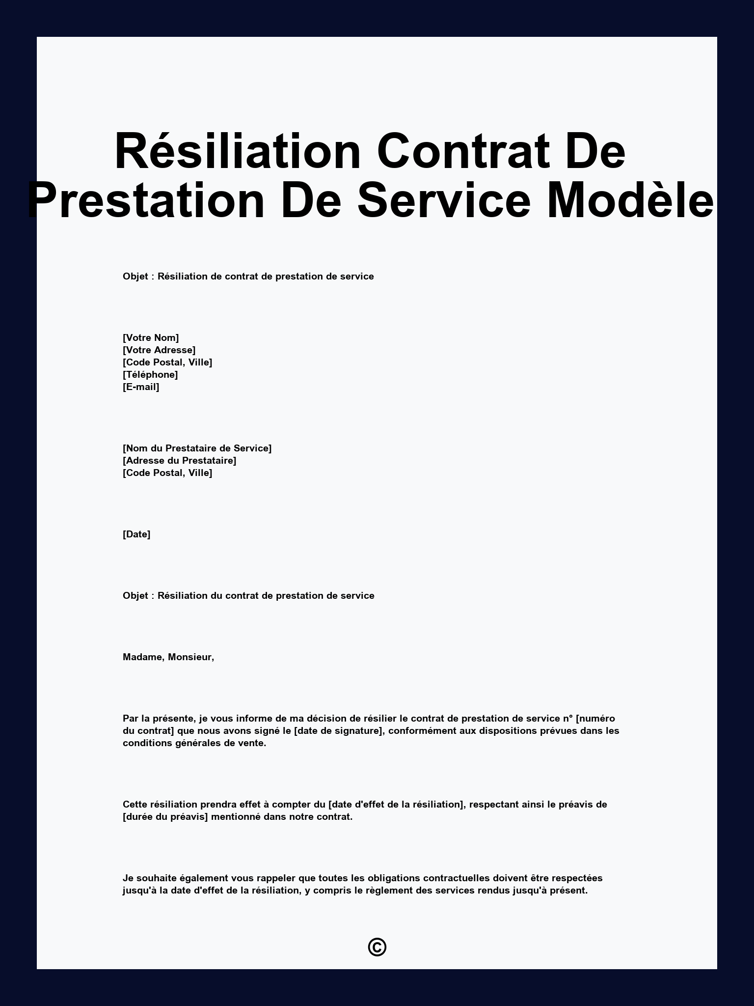 Résiliation Contrat De Prestation De Service Modèle